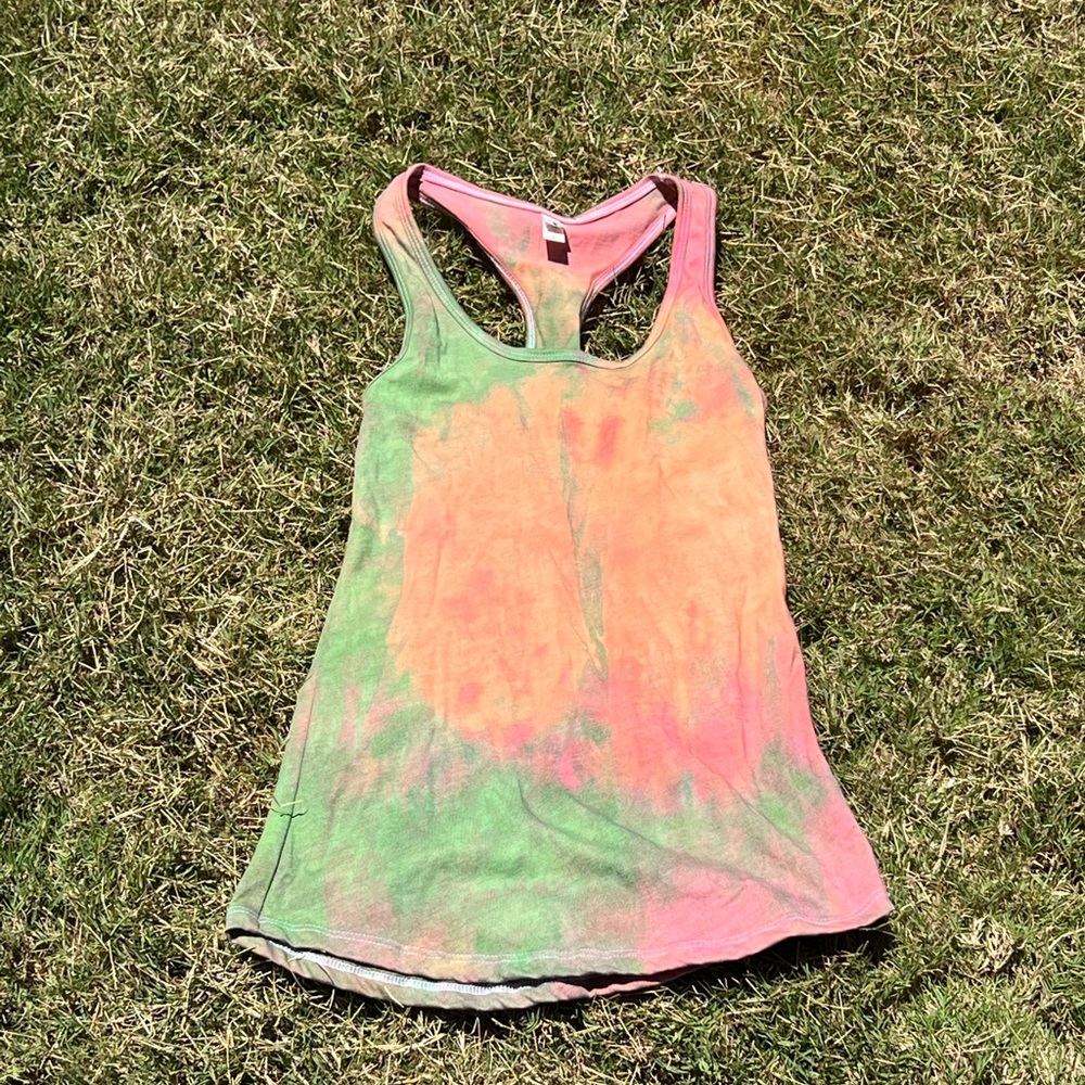 Orange multi color tie dye tank top